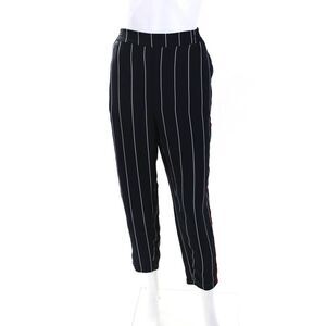 Ettitwa Womens Elastic Waistband Striped Straight Leg Trousers Blue Size M
